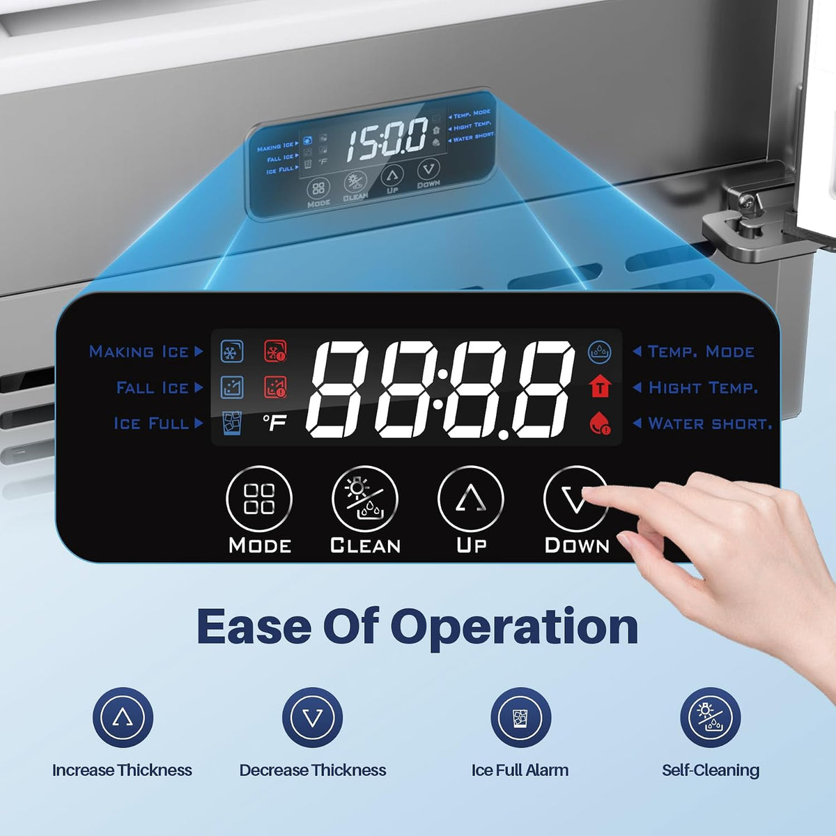 15" Under Counter Ice Maker Machine 130 Lbs/Day with 30 Lbs Ice Storage, Self Cleaning, Thicknesses Adjustable