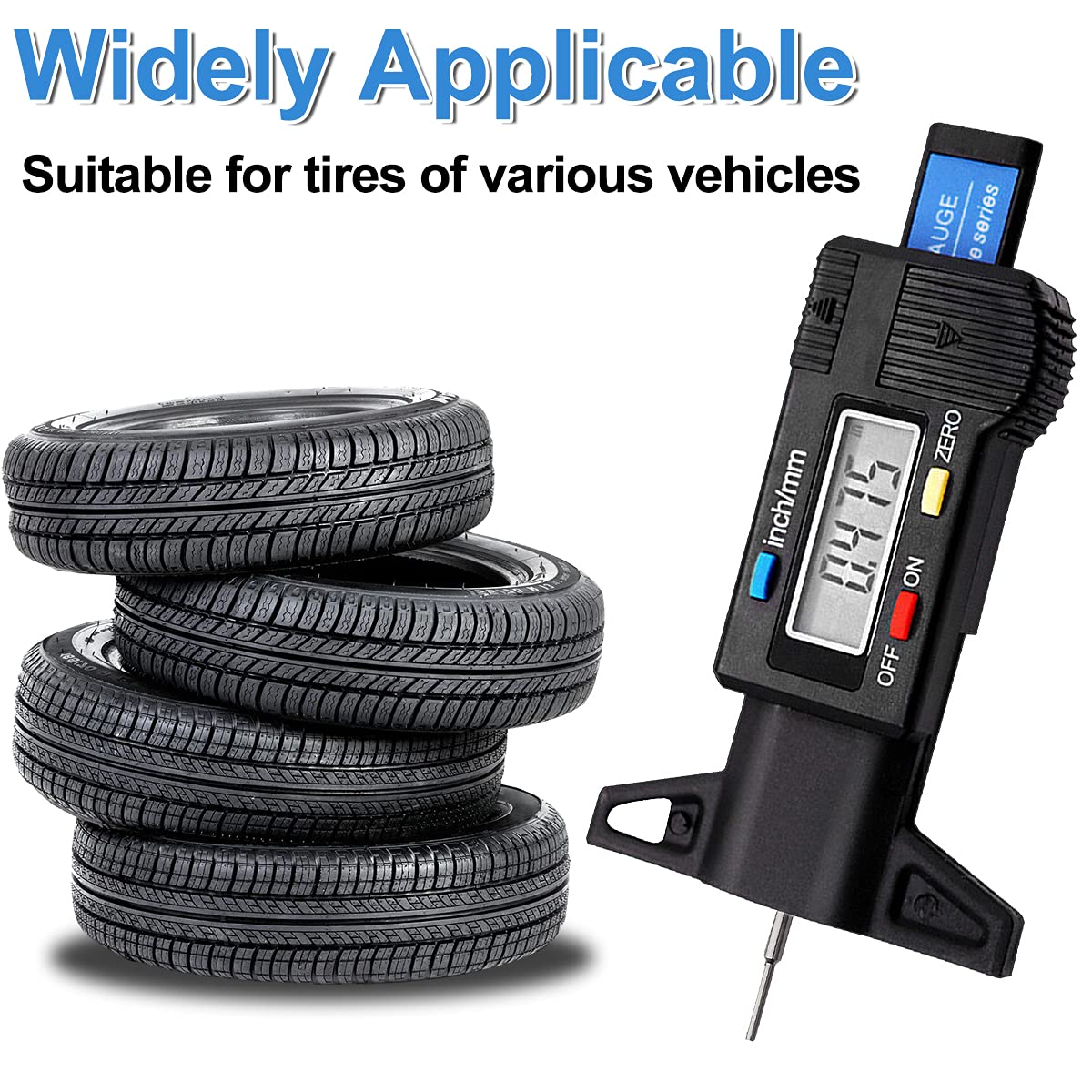 Digital Tire Tread Depth Gauge with LCD Screen, 0-1" Tread Checker, Black
