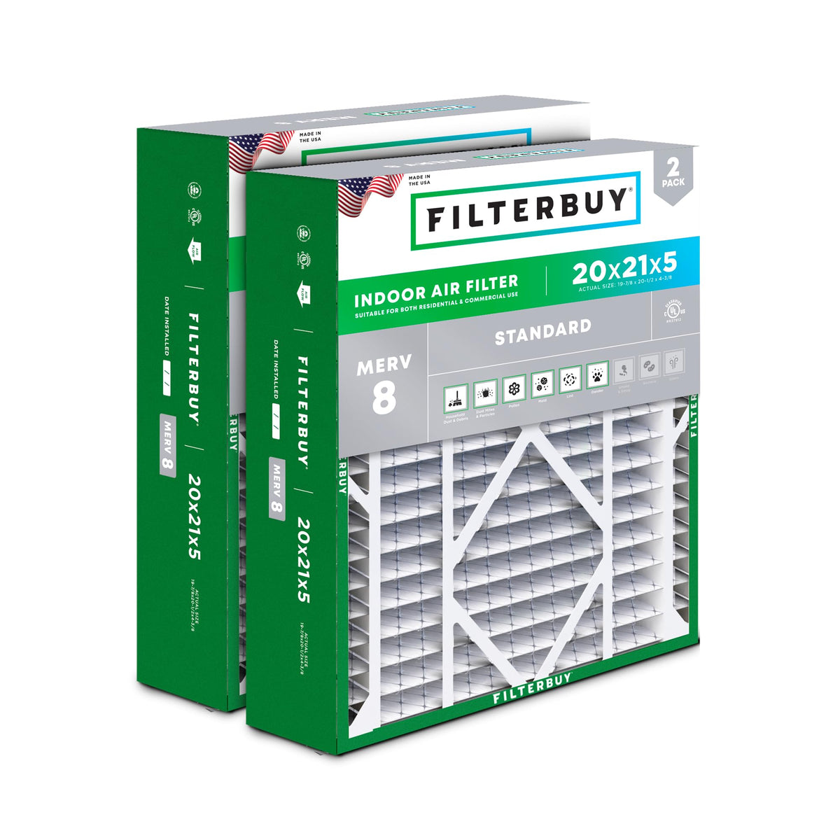 20x21x5 Air Filter MERV 8 Dust & Allergy Defense (2-Pack)