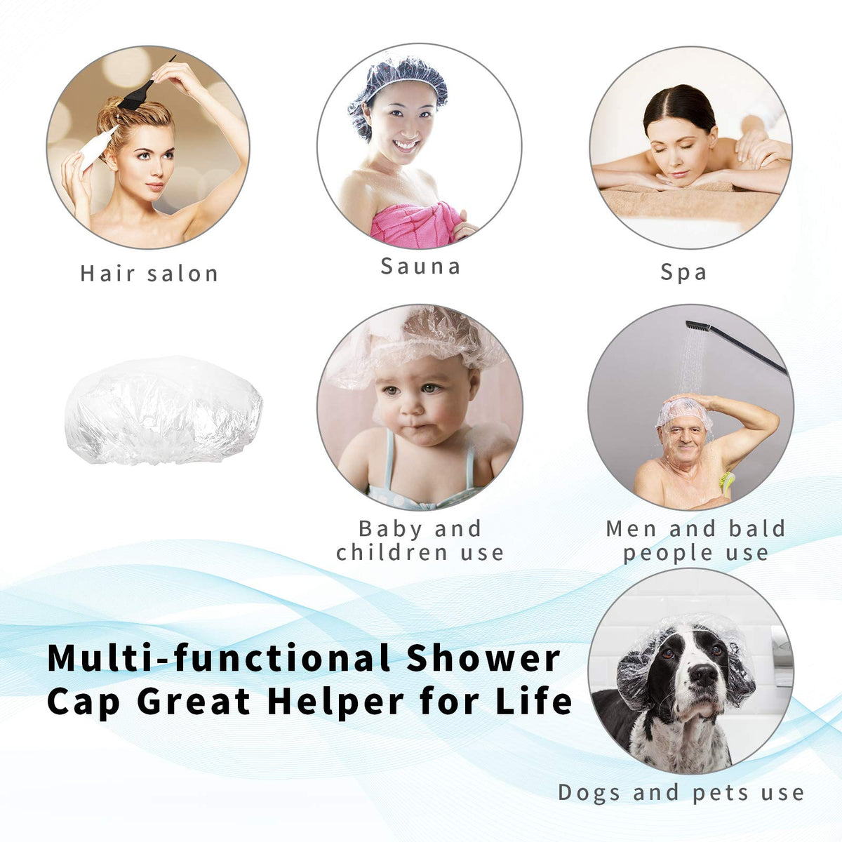 Disposable Shower Caps 100 Pcs - Multi-Purpose Thickening Elastic Bath Cap Plastic Waterproof Clear Shower Caps Bath