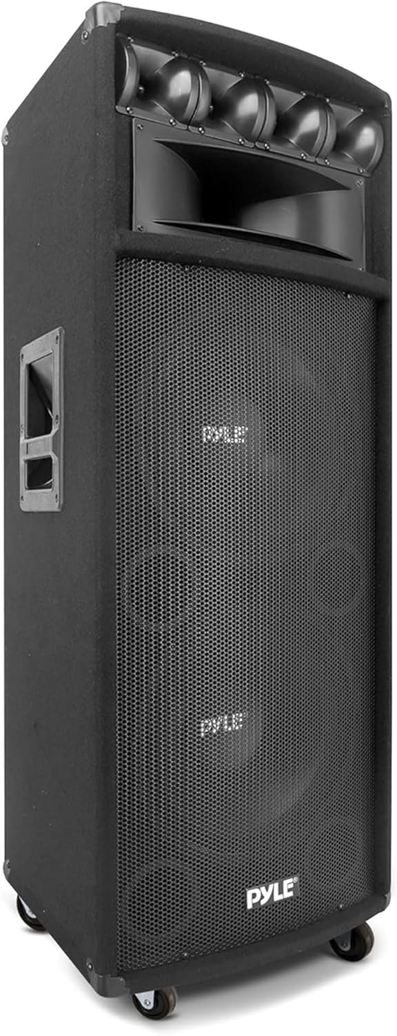Portable Cabinet PA Speaker System - 1600 Watt Outdoor Stereo Sound Speakers w/ Dual 12" Woofers, 3.4" Piezo