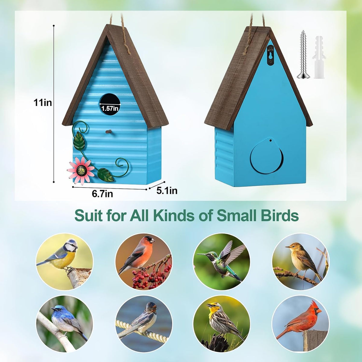 Blue Bird Houses for Outside,Wooden Hanging BirdHouses for Yard