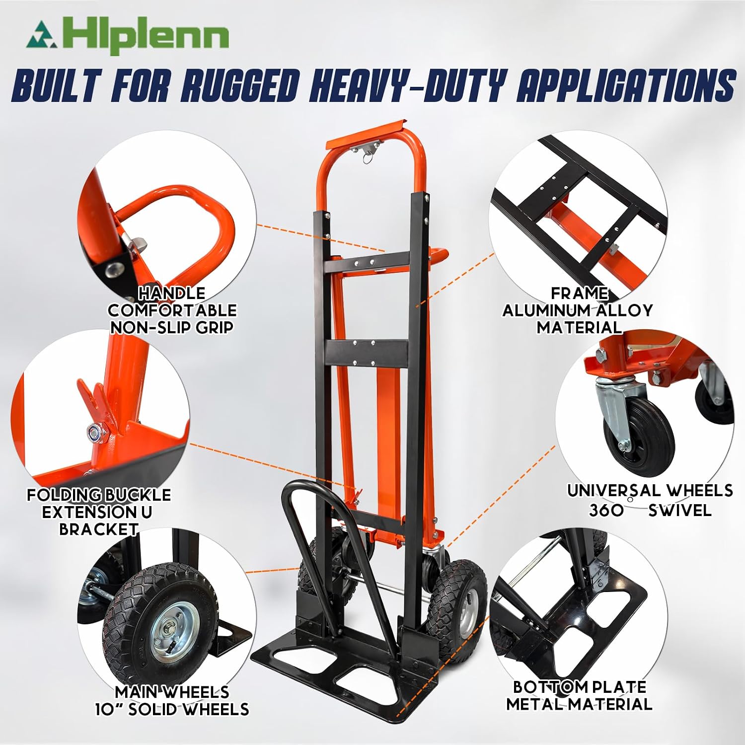 Aluminum 4 in 1 Convertible Hand Truck Dolly with 4 Wheels | 1000LBS Capacity, Includes 2 straps, Ergonomic Handle