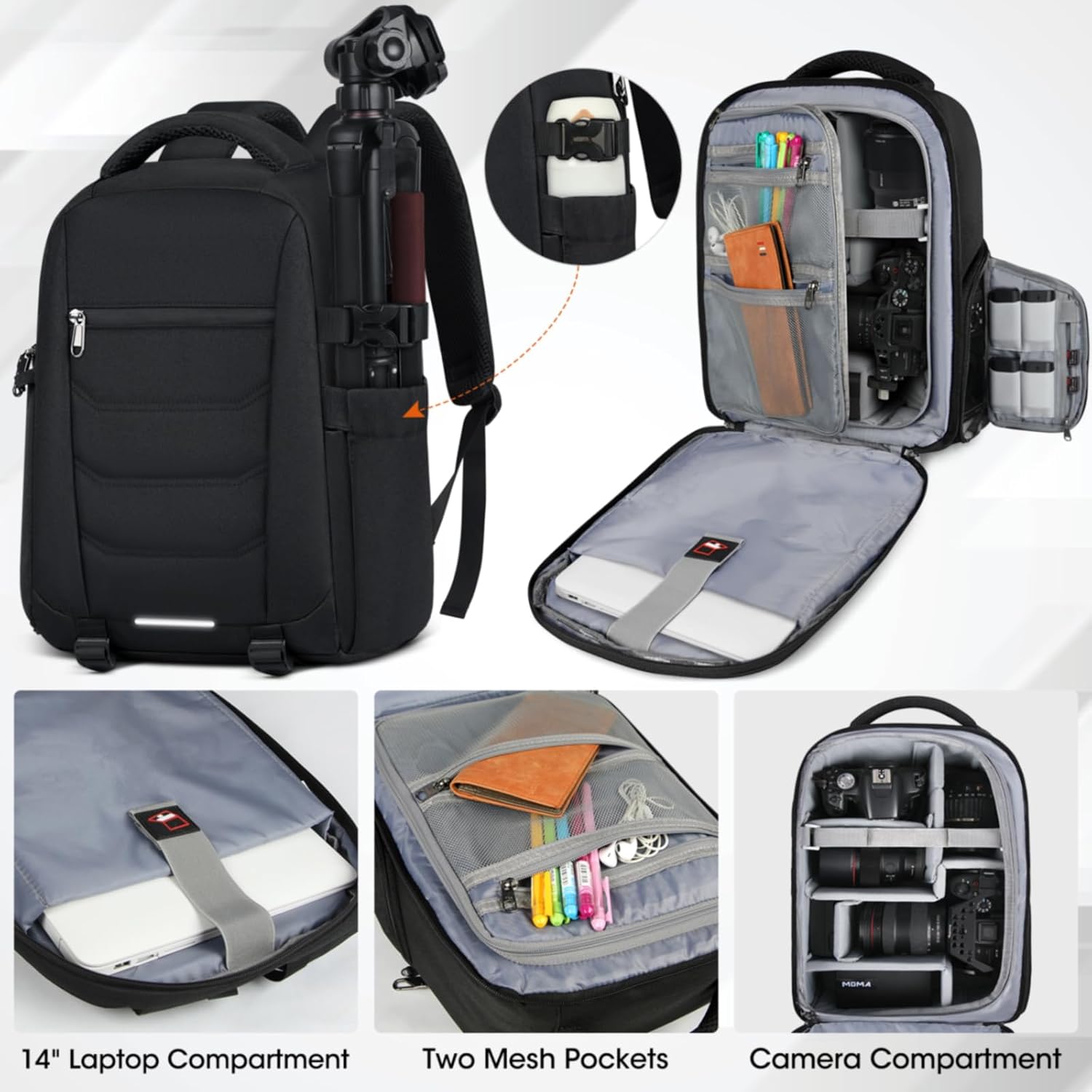Camera Bag Backpack Professional for DSLR SLR Mirrorless Camera Waterproof Laptop Back Pack 14 Inch with Rain Cover