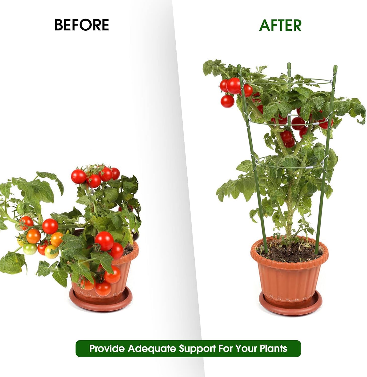 4 Pack Plant Support Tomato Cages for Garden, 18 Inches Small Tomato Cages and Supports with Adjustable Rings for