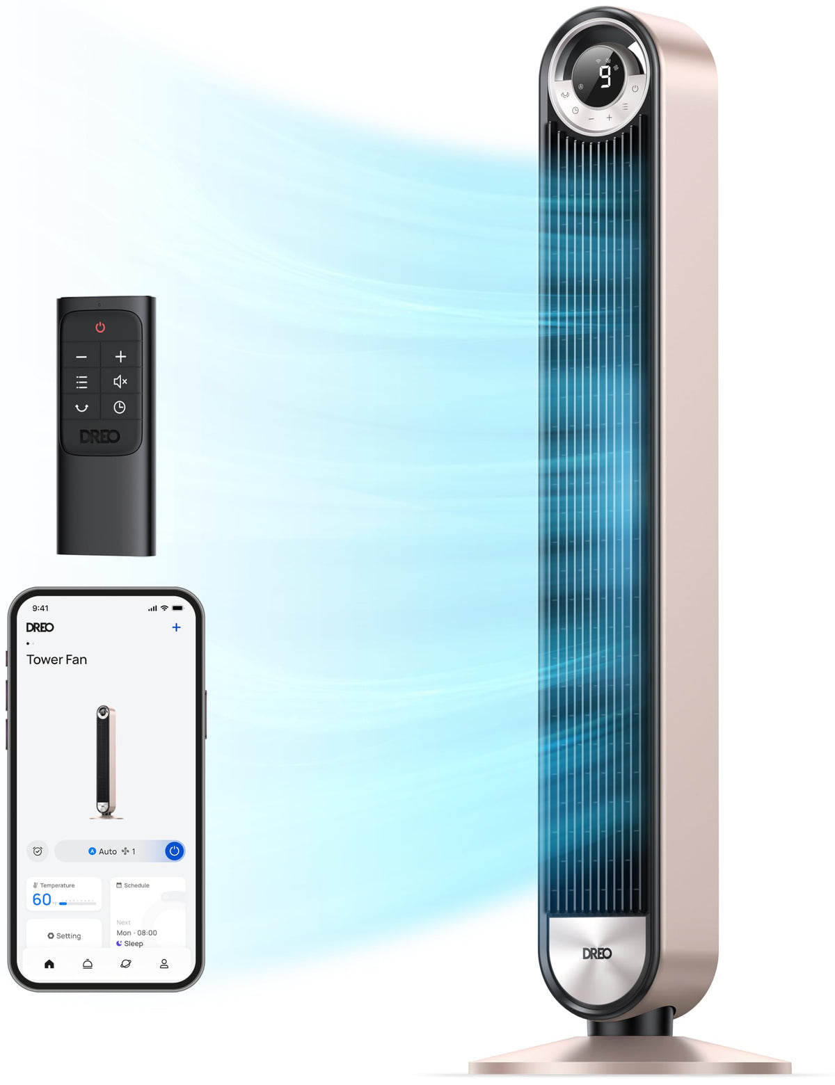 Smart Tower Fan for Bedroom, 90° Oscillating Bladeless Fan