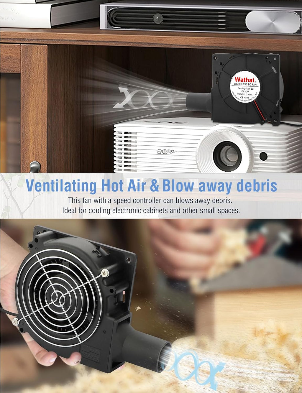 Wathai 120mm x 32mm Small Blower Fan 12V with AC 110V 120V Variable Speed