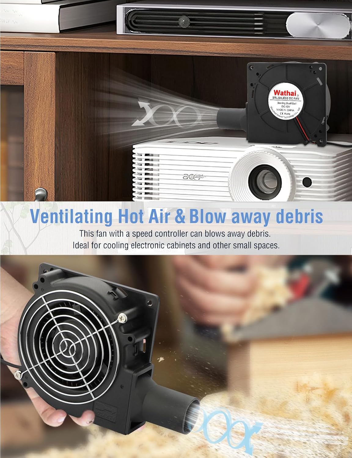 Wathai 120mm x 32mm Small Blower Fan 12V with AC 110V 120V Variable Speed
