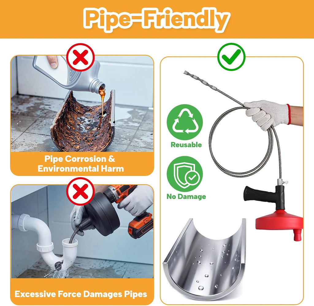 Drain Auger 33 ft, Plumbing Snake Hair Clog Remover | Drain Snake Flexible Grabber Heavy Duty Sink Cleaner Tools for