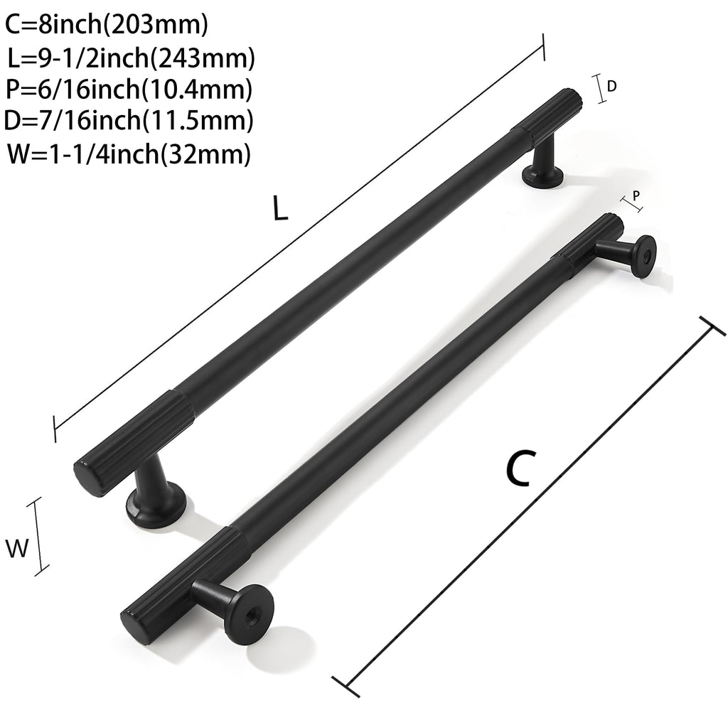 8 Inch Hole Center 2 Pack Matte Black Heavy Duty Solid Cabinet Pulls, Kitchen Drawer Handles