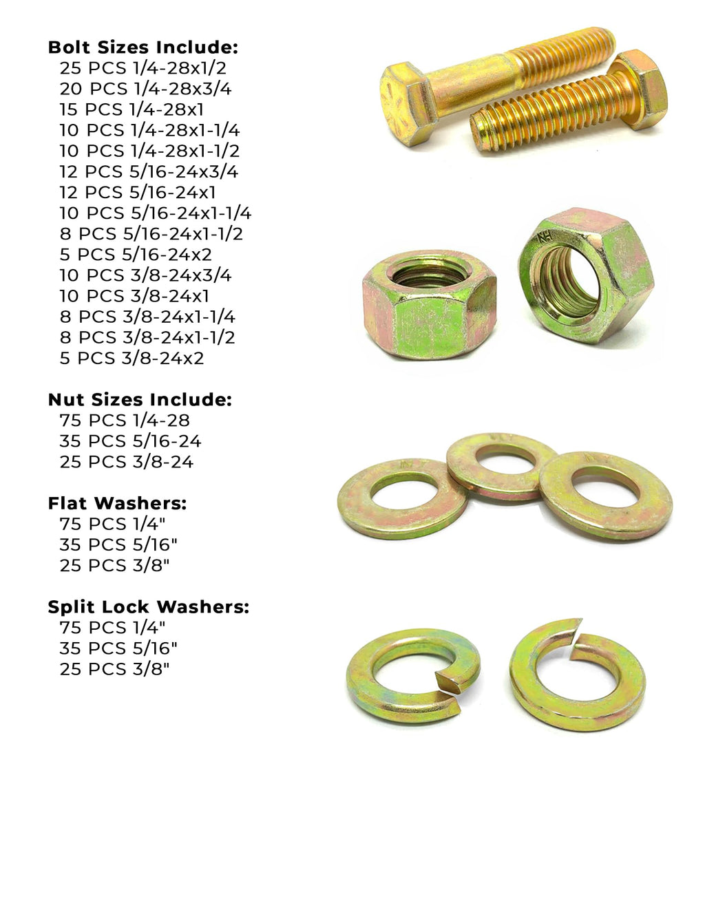 Fine Thread Grade 8 Hex Cap Bolts, Finished Hex Nuts, Washers, Lock Washers Metal Assortment Kit Containing 570+ Pieces!