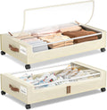 Under Bed Storage with Wheels, 2 Pack Under Bed Storage Containers, 60L Underbed Shoe Storage with Clear Window &