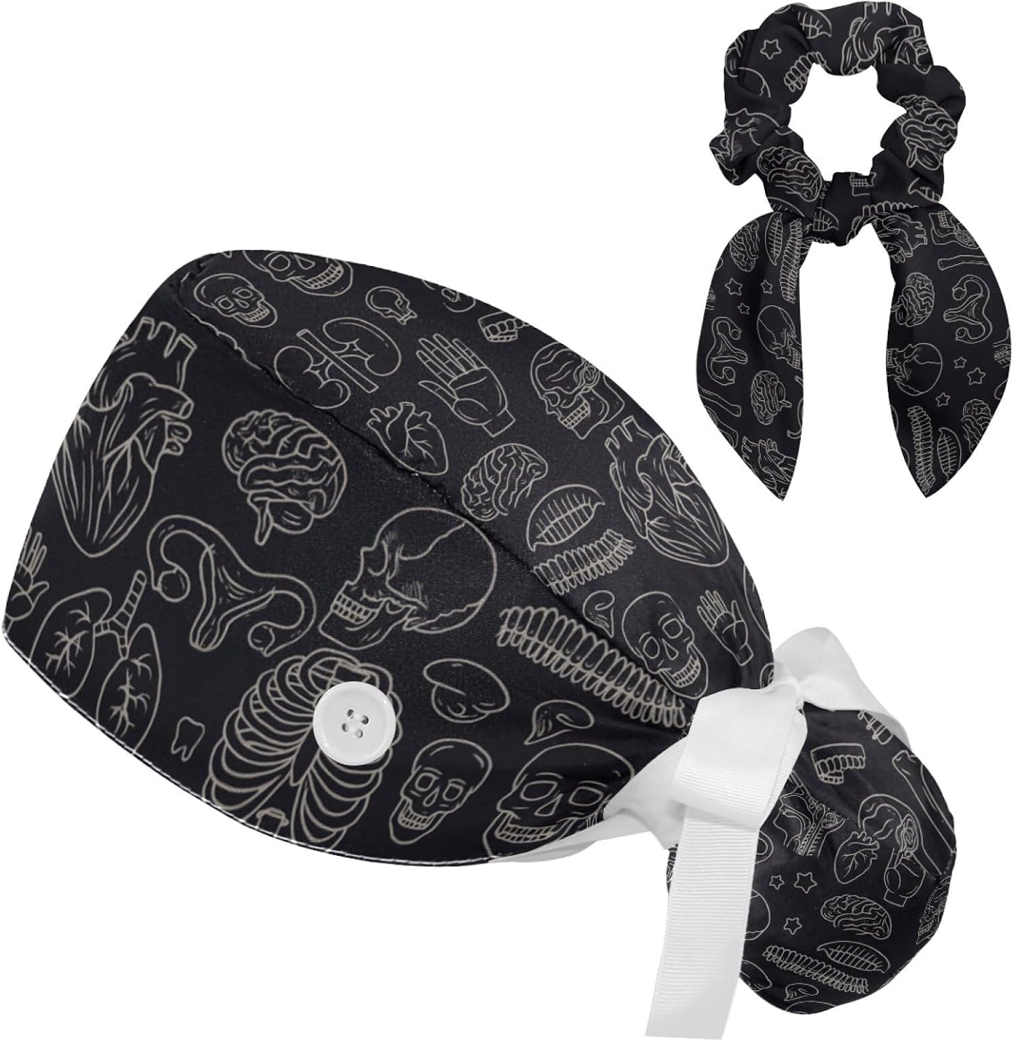Scrub Caps Women Anatomy Nurse Hats Ponytail Tie Back