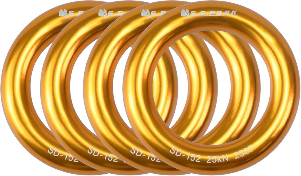 25kN Aluminum Rappel Ring, Perfect Tension O-Ring, Connection Ring for Rock Climbing, Arborist, Gold/Blue