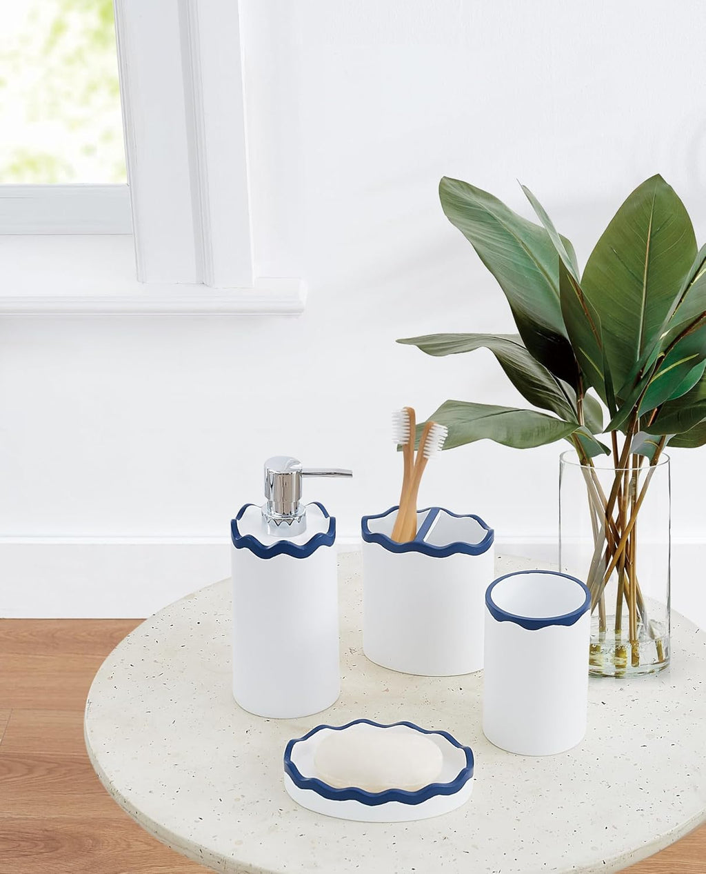 RIC Rac 100% Resin 4 Piece Bath Accessory Set in Navy, All Season, Adult Size, Oeko-TEX Certified