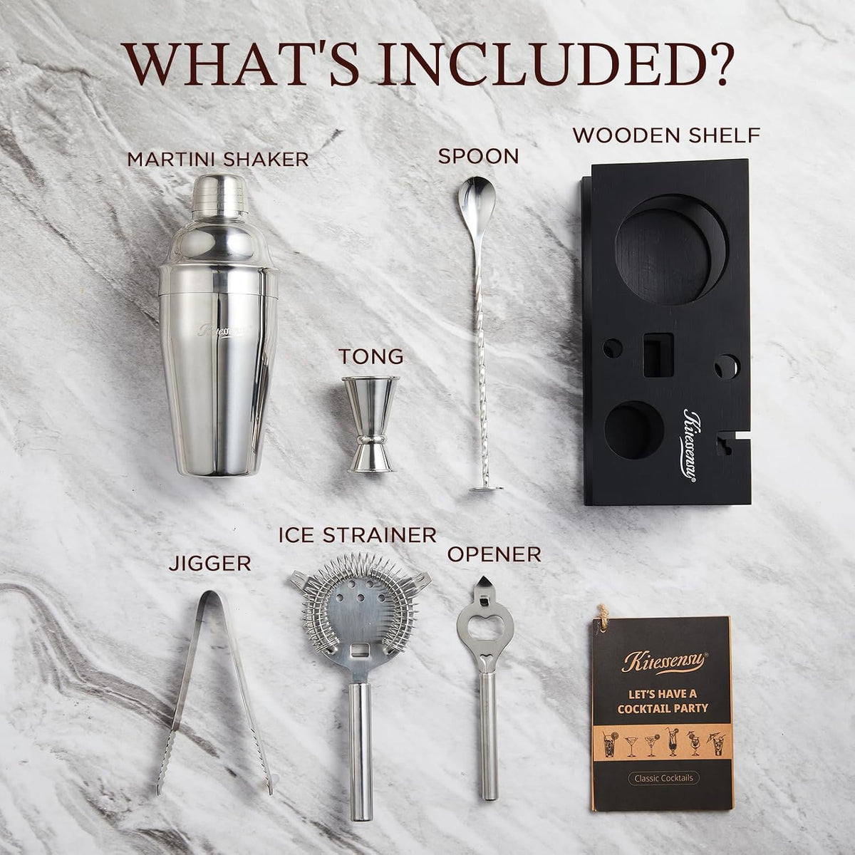 Cocktail Shaker Set Bartender Kit, 6-Piece Silver Bar Set with Stand, Bar kit with Essential Bar Accessory Tools: