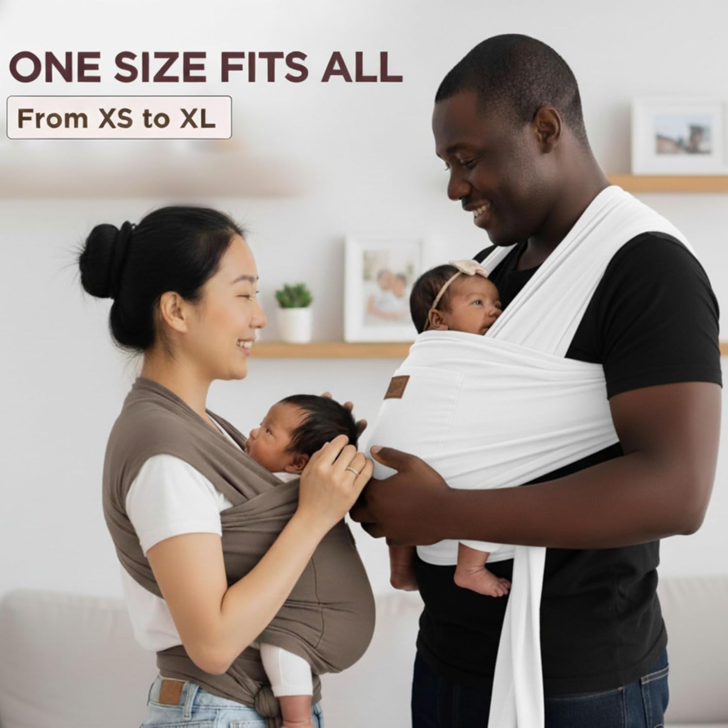 Baby Wrap Carrier for Newborn to Toddler, Hands-Free Stretchy Baby Carrier Wrap with Front Pocket, 95% Cotton 5%