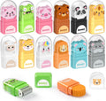 12 Pack Pencil Erasers, Cute Animal Eraser with Clean up Roller and Cover, Latex-Free, Bulk Art Drawing Erasers for