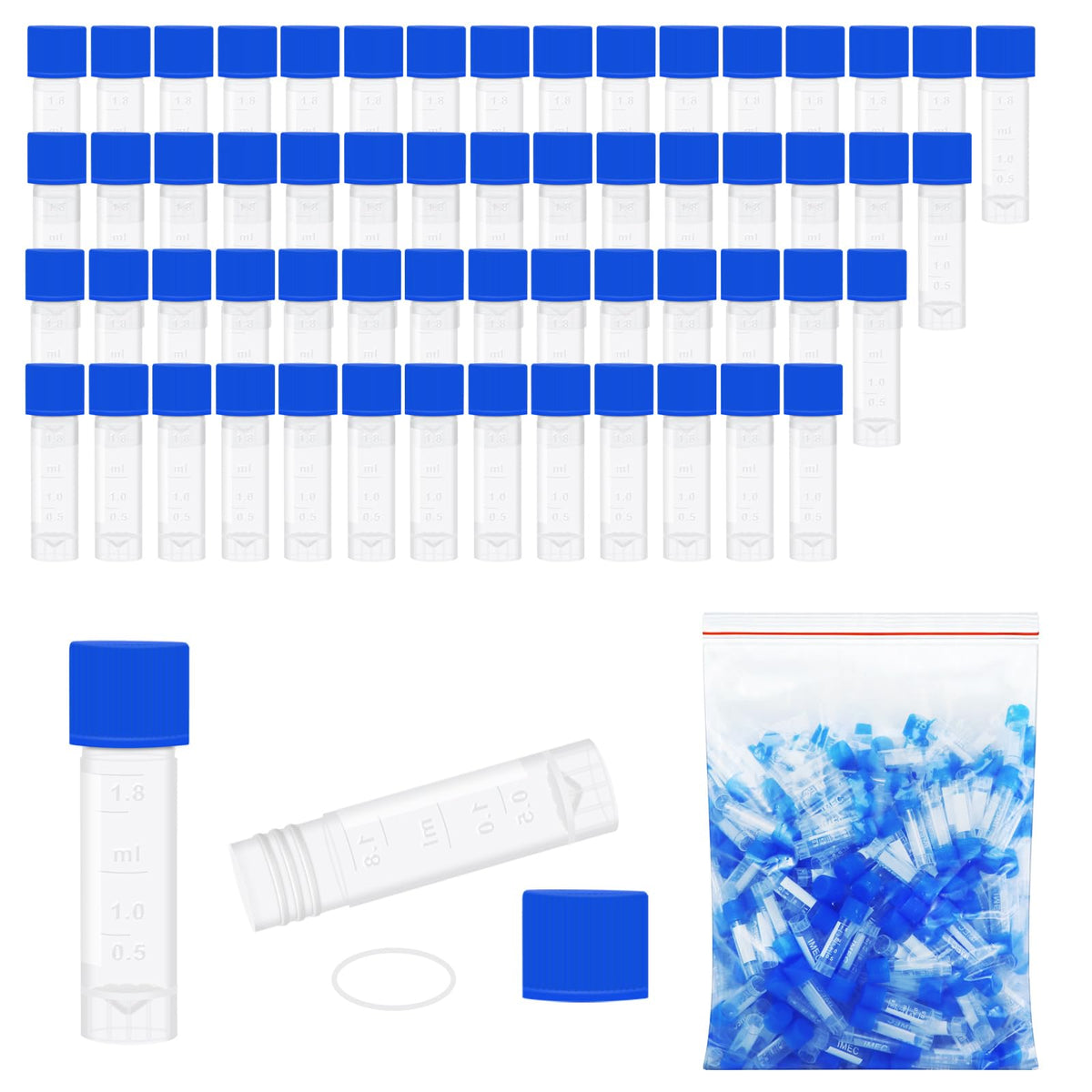 2ml Small Plastic Cryogenic Vials, Leakproof Self-Stand Cryotubes 500pcs