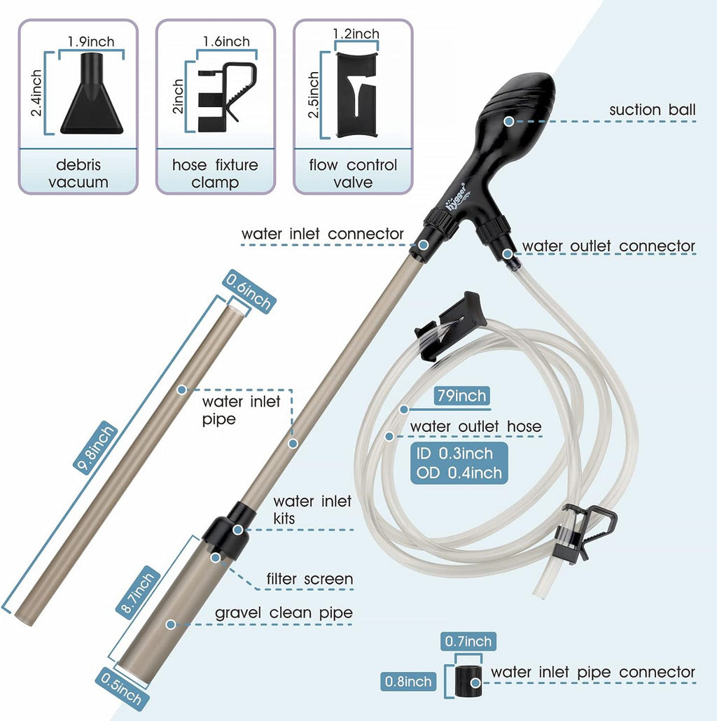 Small Gravel Vacuum for Aquarium, Manual 80GPH Aquarium Gravel Cleaner Low Water Level Water Changer Fish Tank