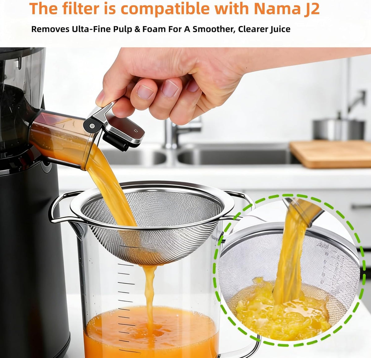 Juice Strainer for Nama J2, 304 Stainless Fine Mesh Strainer for Juicing