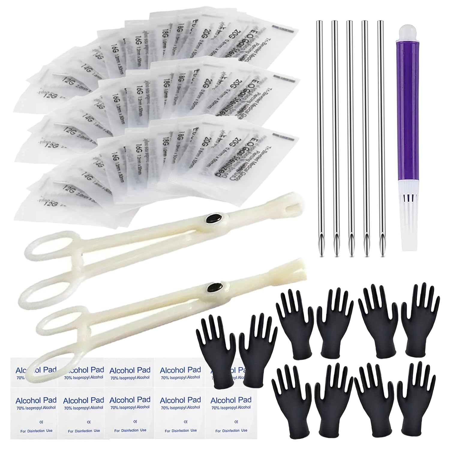 16G Piercing Needles Kit - Yugui 43pcs Ear Nose Piercing Kits Supplies