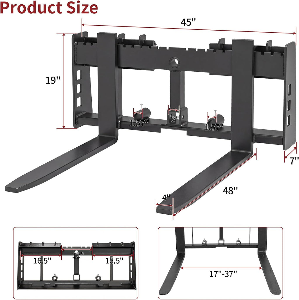 45" 4000 lbs Pallet Forks Frame Attachment & 48" Forklift Blades | with 2" Hitch Receiver & Spear Sleeve