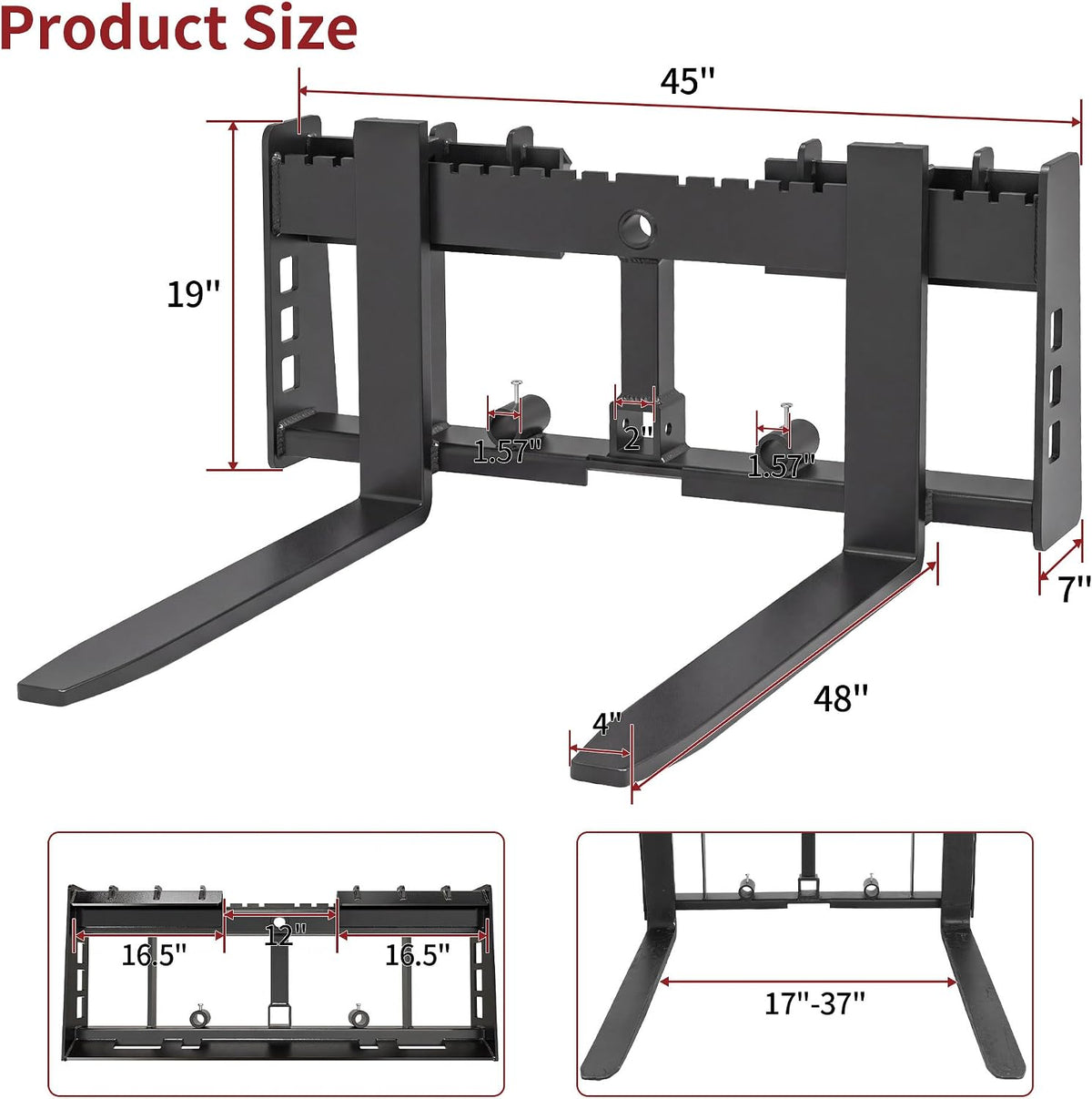 45" 4000 lbs Pallet Forks Frame Attachment & 48" Forklift Blades | with 2" Hitch Receiver & Spear Sleeve
