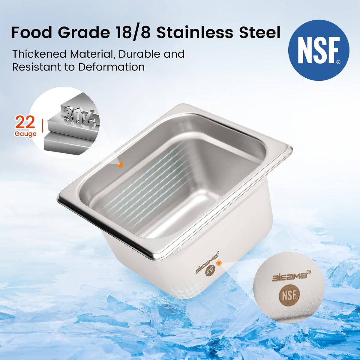 6 Pack Hotel Pans, 1/6 Size 4" Deep, NSF Stainless Steel Pan