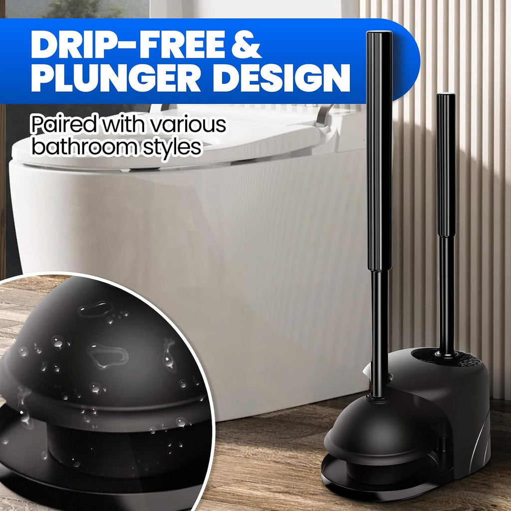 4in1 Toilet Plunger and Brush Set - Home Bathroom Cleaning Tools | 21", Groove Gap Brush, Cleaning Gloves, Heavy Duty