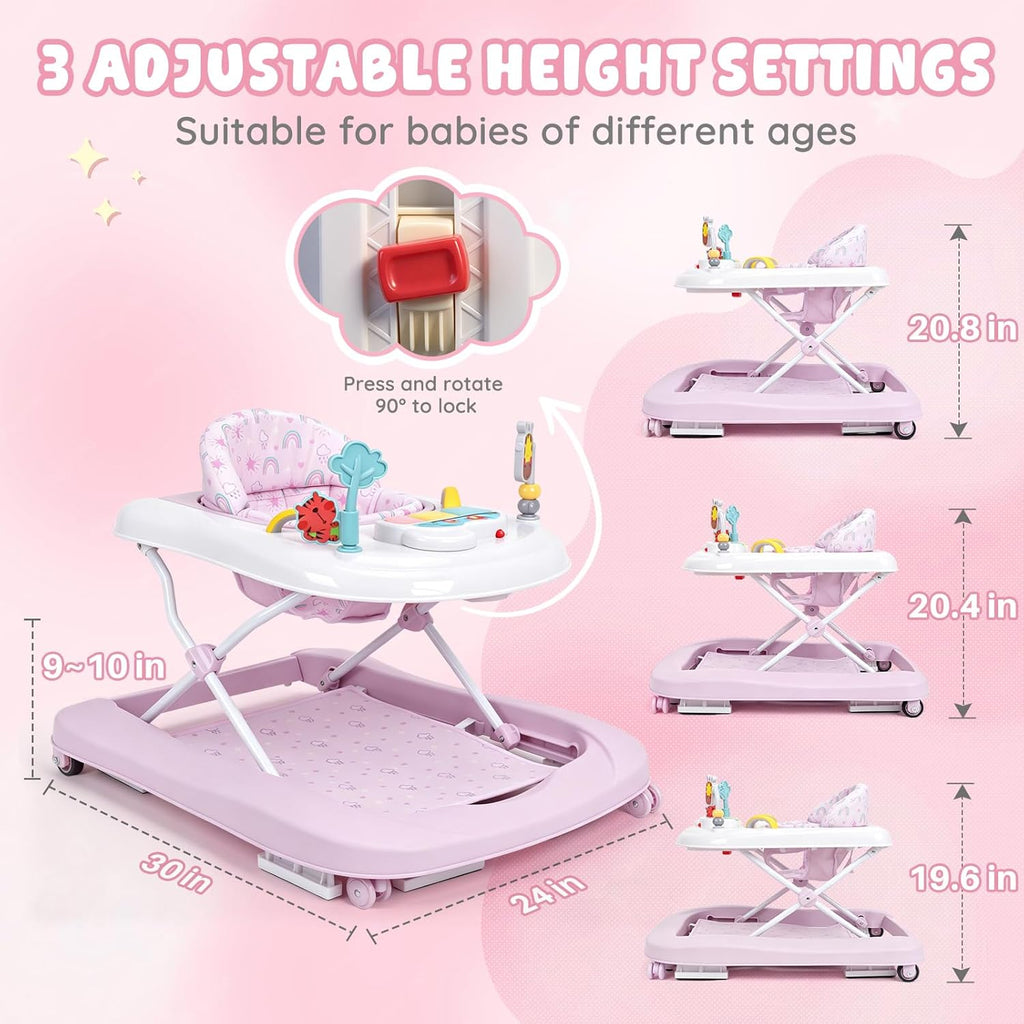 Baby Walker with Wheels, 5-in-1 Foldable Push Walker for Girls 6-12 Months | Pink, baby walker & bouncer combo
