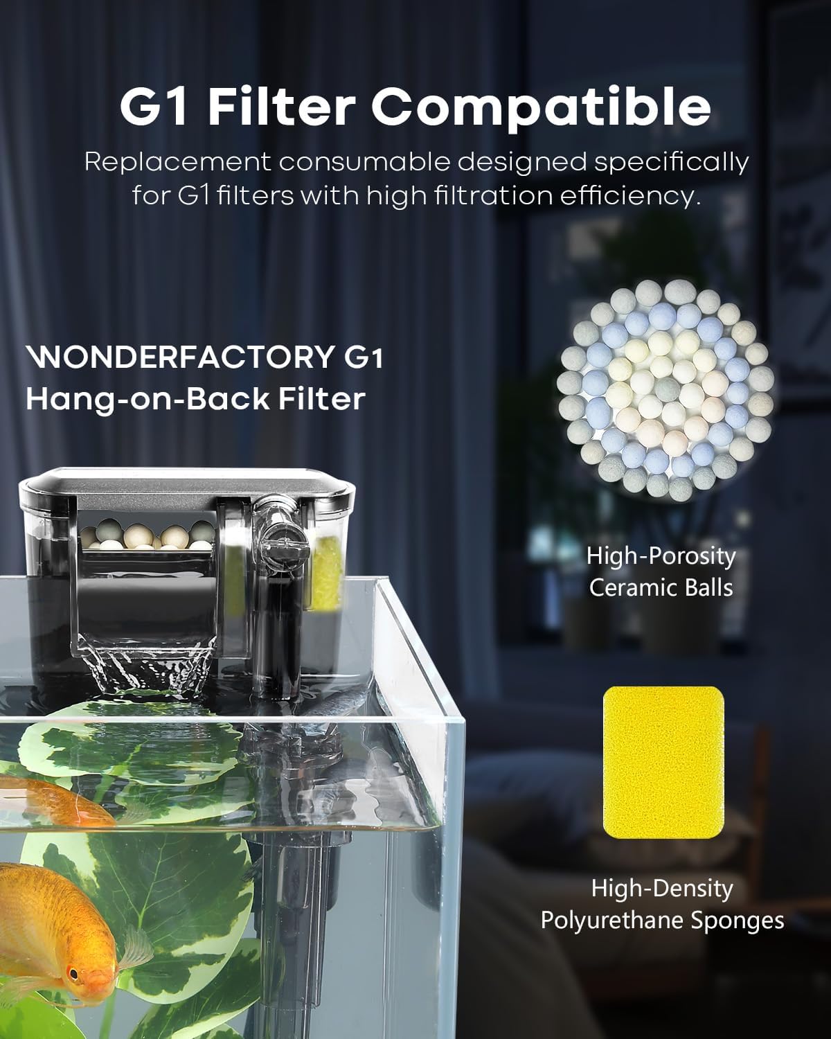 2 Pack Ceramic Bio Balls Sponge G1 Filter Media Replacement, Ceramic Rings Media Biological Material Filtration 1 to