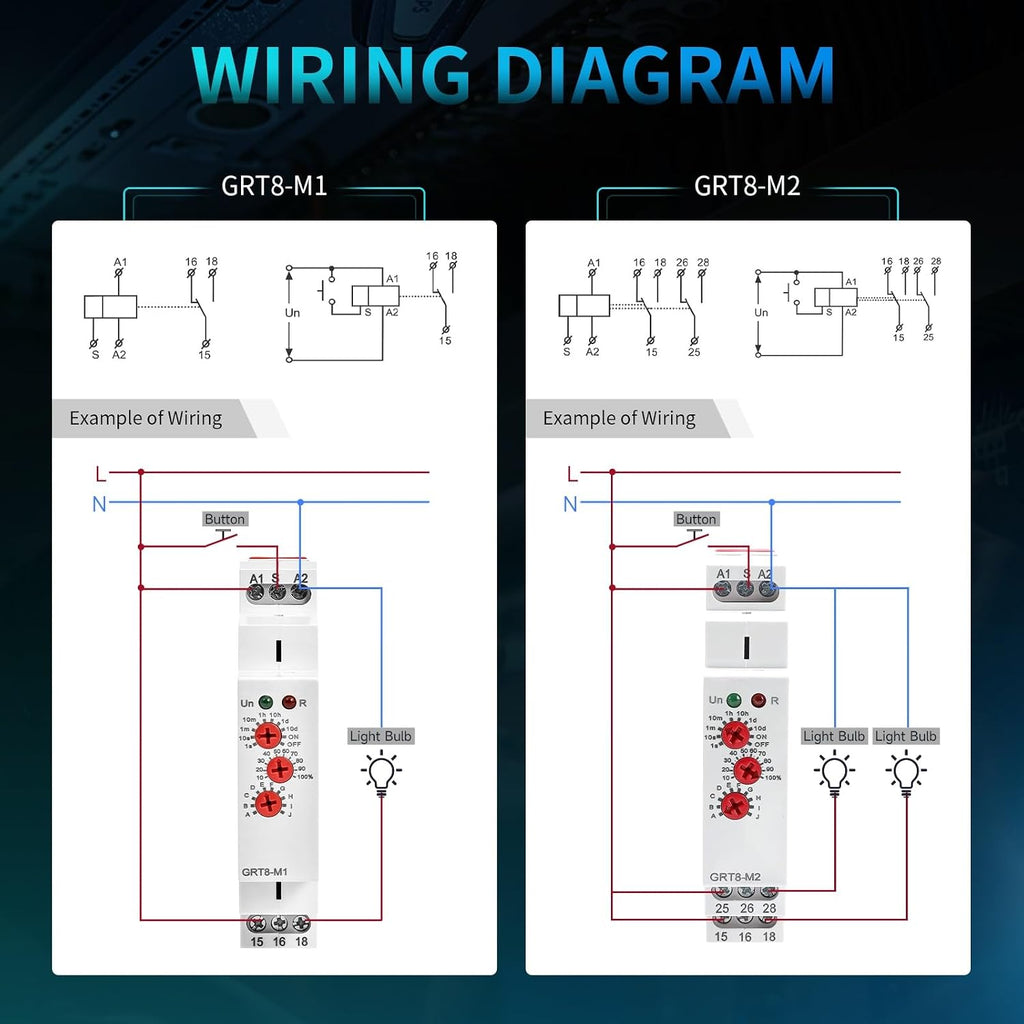 Multifunction Time Relay 16A Delay ON Off Time Relay GRT8-M2 AC DC 12-240V