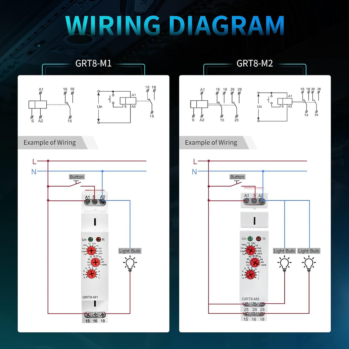 Multifunction Time Relay 16A Delay ON Off Time Relay GRT8-M2 AC DC 12-240V