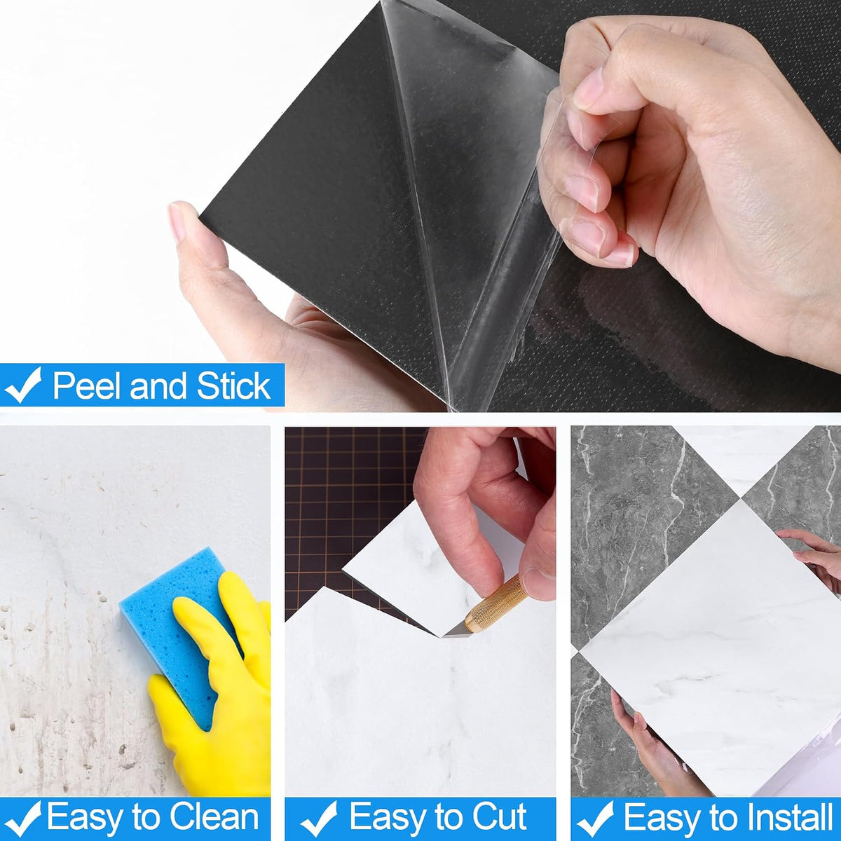 30-Pack 12x12 Inch Peel and Stick Vinyl Floor Tiles, Self Adhesive Waterproof Flooring Planks for Kitchen, Dining