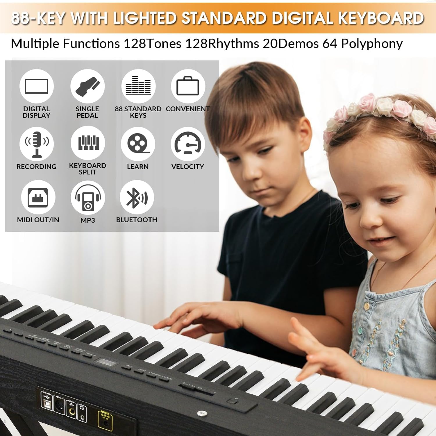 Digital Piano 88 Key Semi Weighted Keyboard, Piano Keyboard 88 Key for Beginners with Lighted Up Keys, Portable