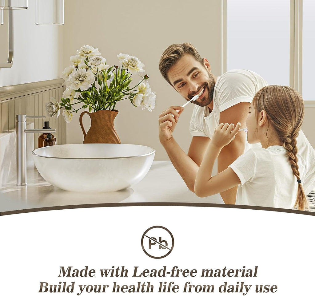 Brushed Nickel Vessel Sink Faucet, Tall Bathroom Faucets 1 Hole Single Handle Above Counter Sink Bathroom Faucet