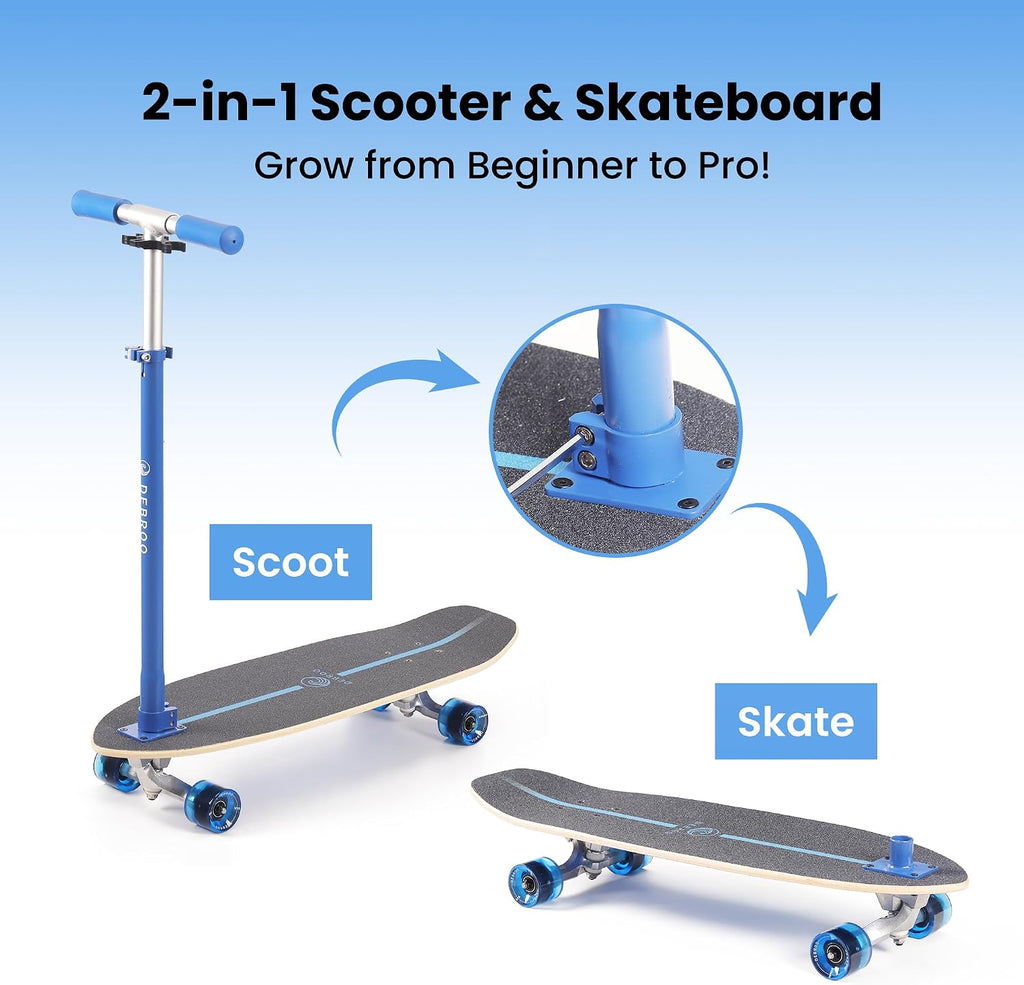 2-in-1 Kids Skateboard & Lean-to-Steer Scooter with Detachable Handlebar, LED Light-Up Wheels, Adjustable Height –