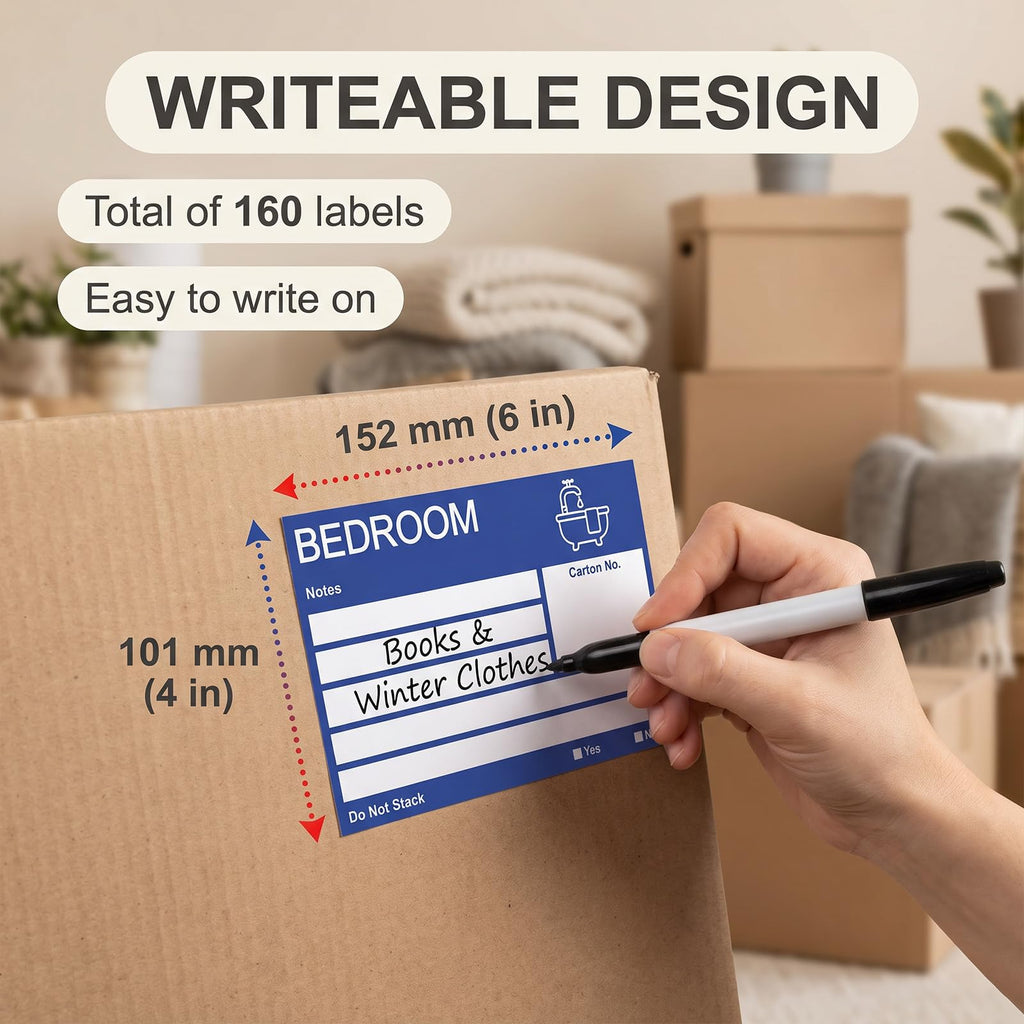 Moving Labels for Boxes,160 Color Coded Writable Moving Labels with Fragile Stickers,6 x 4 Inch Large Packing