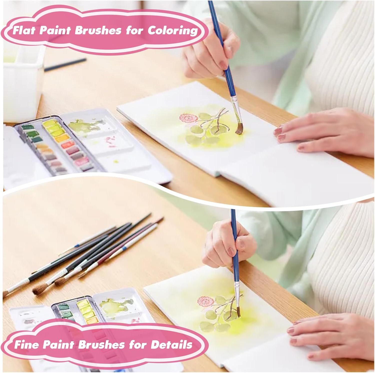 Small Paint Brushes Bulk, 110 Pcs Flat Tip Round Acrylic Paint Brushes for Kids Classroom Acrylic Watercolor Canvas