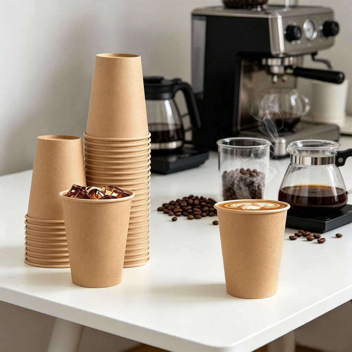 300 Pack 10 oz Kraft Paper Cups, Unbleached Disposable Coffee Cups