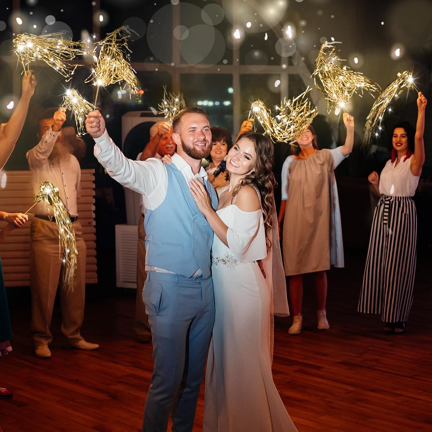 100 Pcs Light up Wedding Wands Sparkler Tinsel Send Off,Champagne