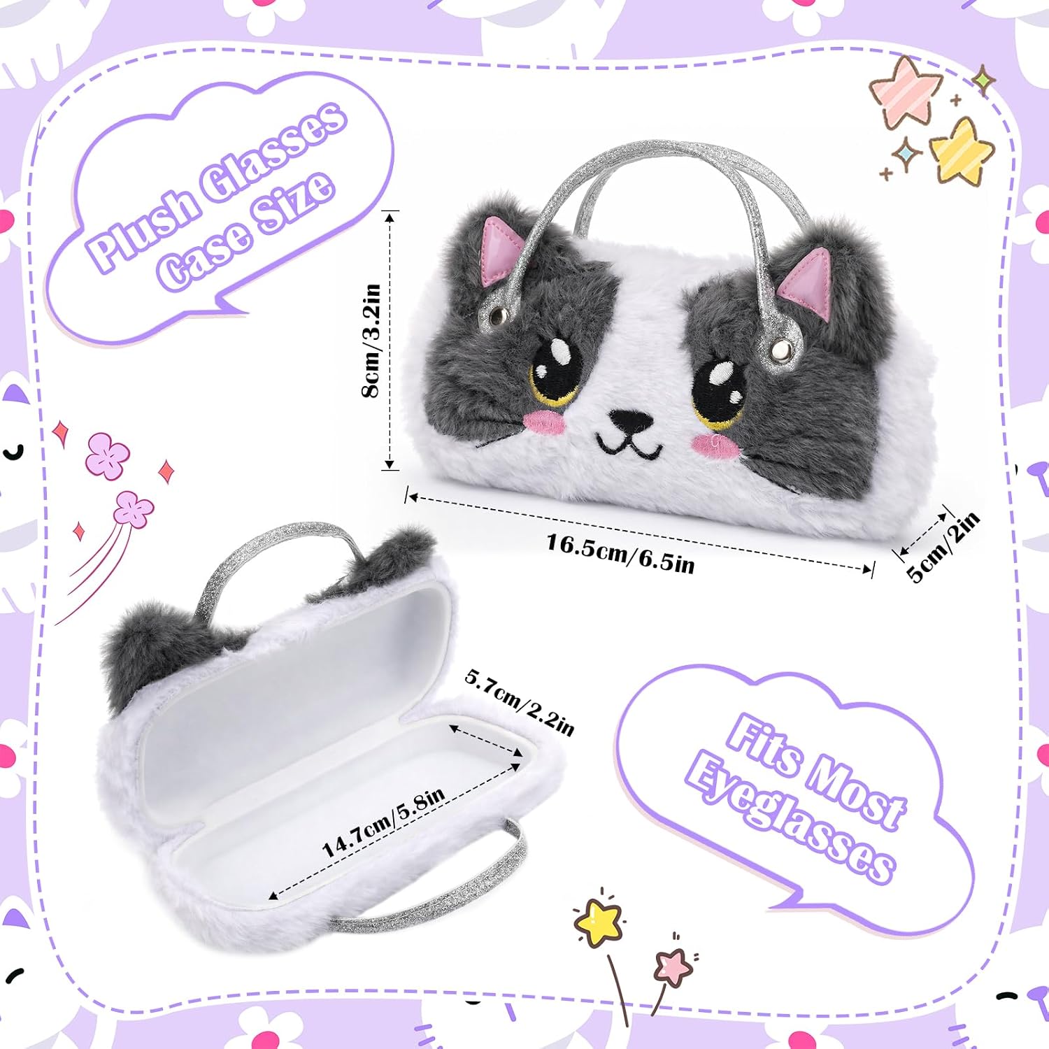 Kids Sunglasses with Girls Glasses Case, Plush Cat Eyeglass Case with Handle Girls Sunglasses UV Protection