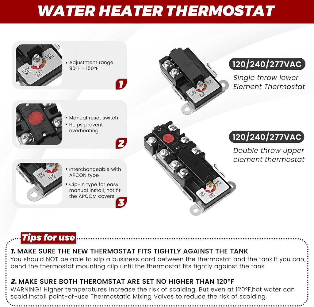 𝟮𝟬𝟮𝟲 𝙐𝙥𝙜𝙧𝙖𝙙𝙚𝙙 EWH-03 Electric Water Heater Tune-Up Kit - Comes with 2 Water Heater thermostats,2 Heating Elements,1 Element Wrench Socket by Beaquicy