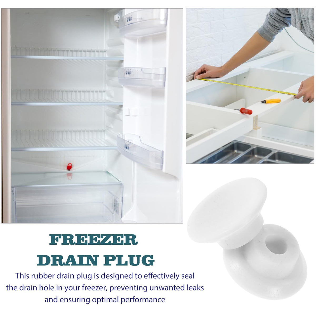 2Pcs Rubber Freezer Drain Plug for Ports, White