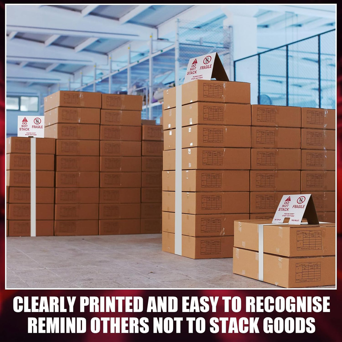60 Pcs Do Not Stack Pallet Cones 8 x 8 x 7" Do Not Stack Cones Corrugated Cardboard, Red White Safe Shipping and