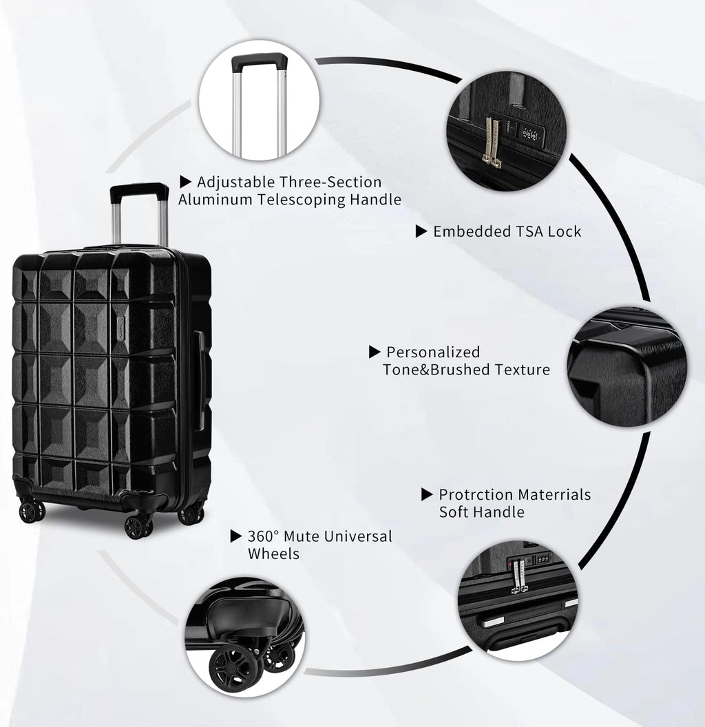 Luggage Sets,Lightweight Hard Shell Suitcase Set with Spinner Wheels,Hardside Luggage 3-Piece Set with TSA Lock