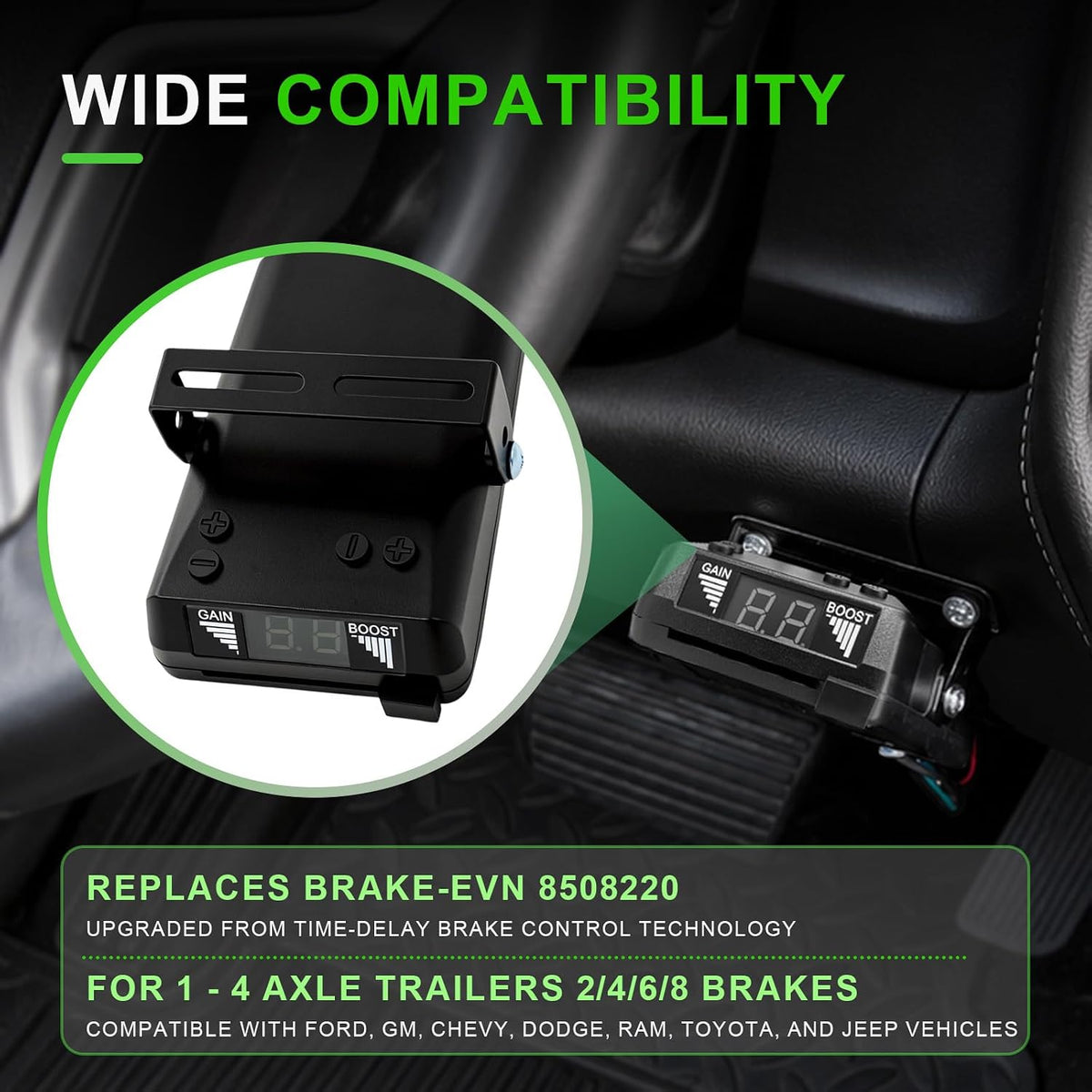 8508211 Proportional Trailer Brake Controller for 1-4 Axle Trailers 2/4/6/8 Brakes, Replaces Brake-EVN 8508220