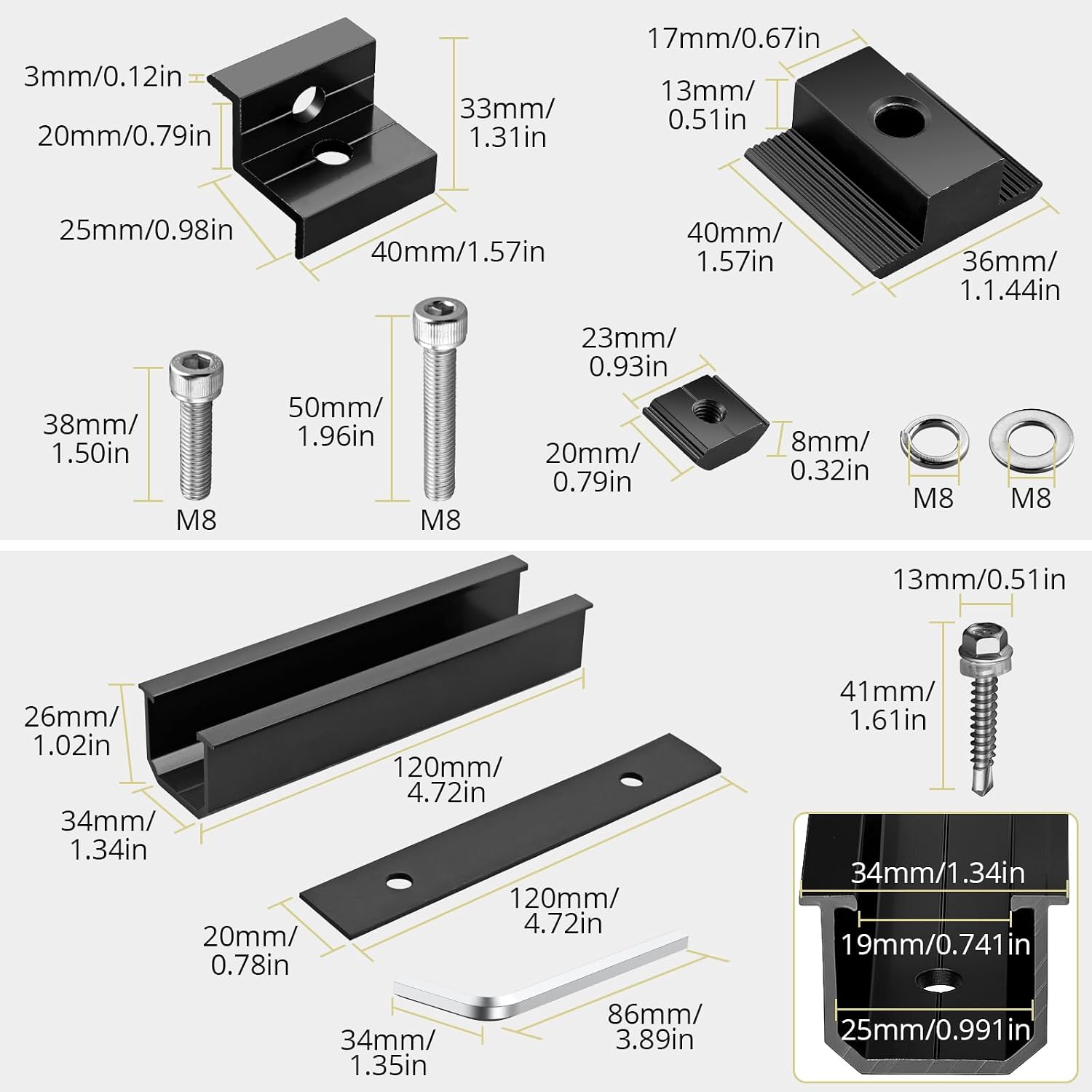 Solar Panel Mounting Brackets for Roof, Aluminum Solar Rails, Black | Solar Panel Mounting Kit For 4 Panels, Included