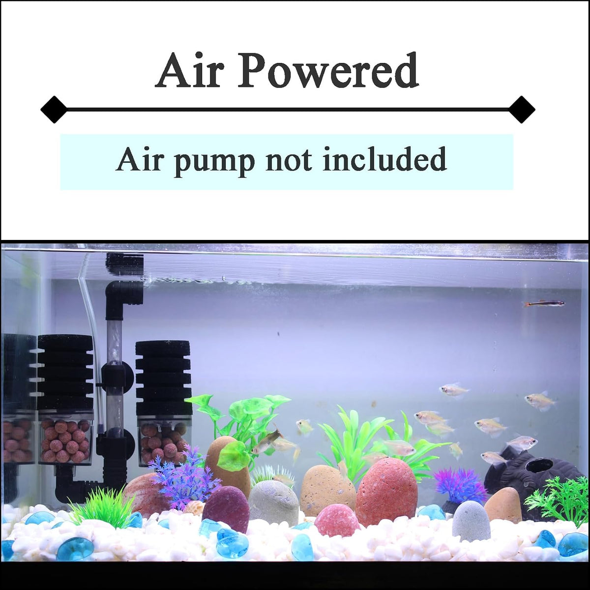 Aquarium Air Powered Sponge Filter with Ceramic Media Balls